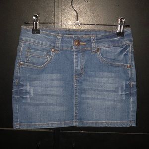 Medium wash denim mini skirt
